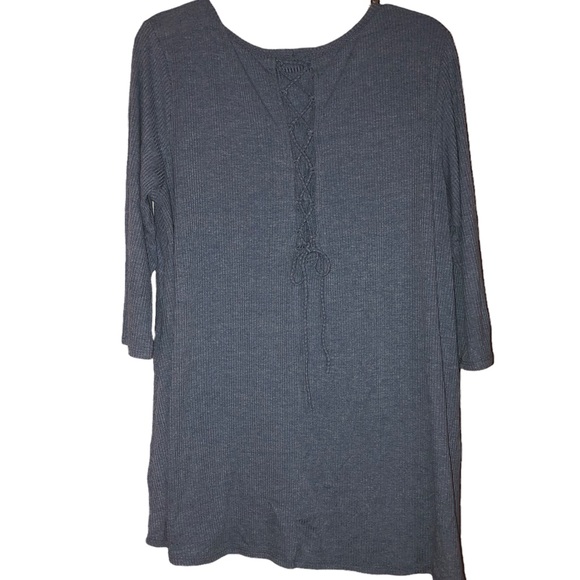 VIsion USA • Gray | Blue Cut Out • Tie - Up Back • Long Sleeve Top - Picture 6 of 9